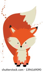 Cute cartoon fox vector illustration on green backgrounds