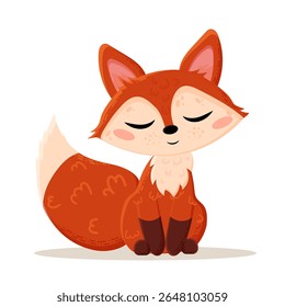 Cute cartoon fox. Vector illustration for banner, flyer, textile, print, surface, fabric design Colorful flat illustrations