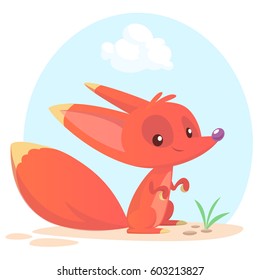 Cute cartoon fox. Vector illustration of fox sitting. Great for decoration or sticker design