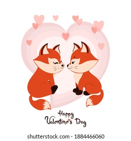 Cute cartoon foxes in love. Valentine's day card design.