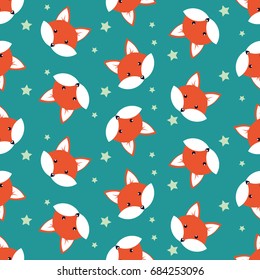 Cute cartoon foxes, Vector seamless pattern with foxes faces