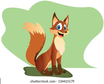 Cute cartoon fox/Fox with the red fur and a bushy tail. Vector illustration