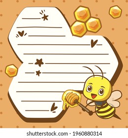 Cute cartoon frame. Frame of cute little bee and honeycomb. There is a space taking notes or writing down messages. Kawaii style design. They are great for decoration or as part of a design.