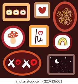 Cute cartoon frames with pictures vector illustration