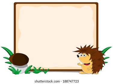 Cute cartoon framework with hedgehog and mushroom