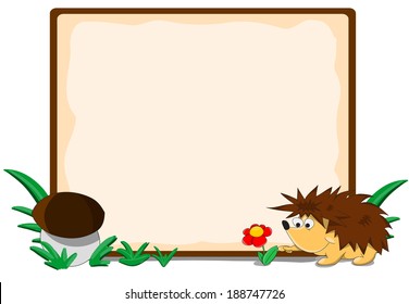 Cute cartoon framework with hedgehog and mushroom