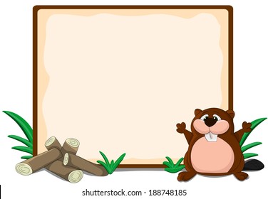 Cute cartoon framework with lags and beaver