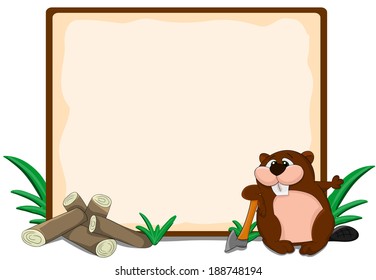 Cute cartoon framework with lags and beaver