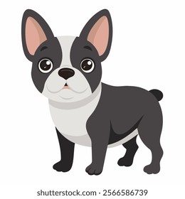 Cute cartoon french bulldog isolated on white background. Side view. Vector illustration.