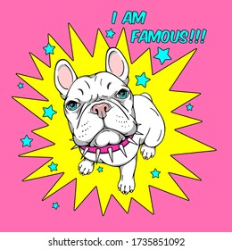 
Cute cartoon french bulldog in a spiked collar. Bright and stylish image for printing on any surface