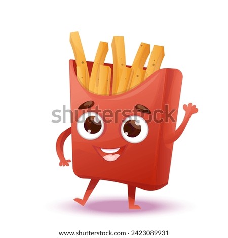 Cute cartoon french fries character, fast food mascot 