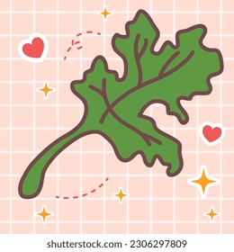 Cute cartoon fresh green celery vegetable kawaii food with japan style anime manga vegie illustration