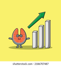 cute cartoon fresh salmon with rising sign graphic in flat modern design