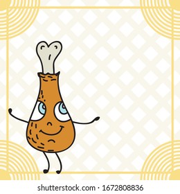 Cute cartoon fried chicken leg. Vector illustration