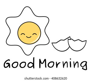 cute cartoon fried egg with good morning text vector concept illustration