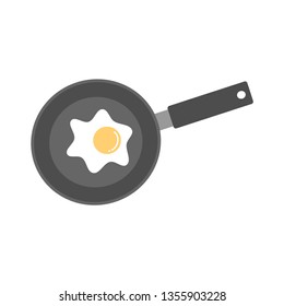 cute cartoon fried egg on frying pan top view vector illustration