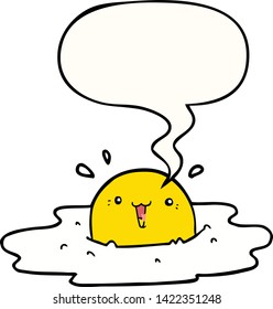 lindo dibujo animado huevo frito con burbuja de habla