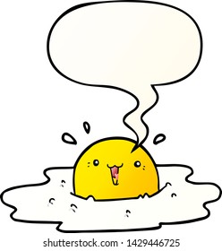 cute cartoon fried egg with speech bubble in smooth gradient style