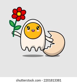 Cute Cartoon friton Eier Figur mit roter Blume im Konzept 3d Cartoon Stil