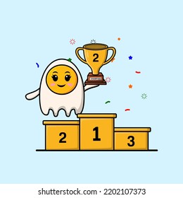 Cute cartoon fried eggs character as the second winner with happy expression in modern illustration