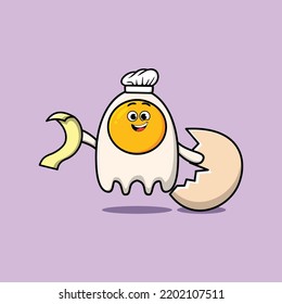 Cute cartoon fried eggs chef character with menu in hand cute style design illustration