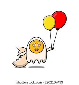 Cute Cartoon-frittierte Eier schwimmend mit Ballon Cartoon Vektorgrafik Konzept flachen Cartoon-Stil