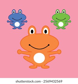 cute cartoon frog. Adorable little frog smiling Simple vector illustration in flat style.