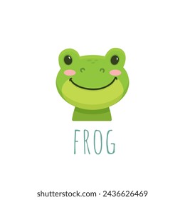 cute cartoon frog. Animal in flat style. Little frog face for cards, magazins, banners. Vector illustration