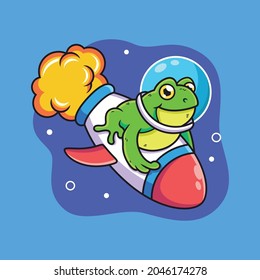 cute cartoon frog astronaut with blue background