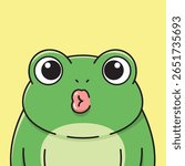 Cute Cartoon Frog Blowing Kiss: Adorable Green Amphibian Avatar for Social Media. Vector Illustration