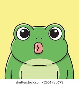 Beijo de Sopro de Sapo de Desenho Animado Bonito: Adorável Anfíbio Verde Avatar para as mídias sociais. Ilustração de vetor