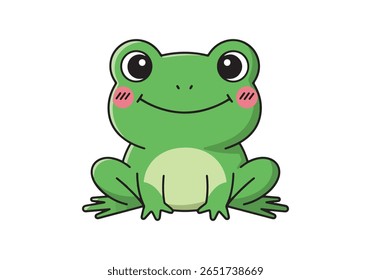 Beijaço de sopro de sapo de desenhos animados bonito: Avatar de anfíbio verde adorável para mídias sociais, adesivos e desenhos lúdicos. Ilustração de vetor
