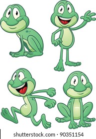 Cute cartoon frog in different poses. Vector illustration with simple gradients. Each pose in a separate layer for easy editing.