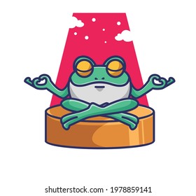 Cute Cartoon Frog doing a yoga meditating, spa sitting for healty life animal. Animal Cartoon Flat Style Icon illustration Premium Vector Logo