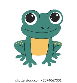 Cute cartoon frog. Flat vector illustrations in simple child style on white background. 