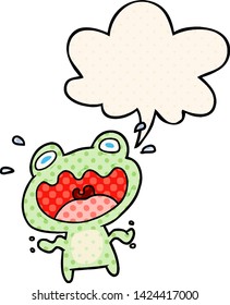 cute cartoon frog frightened with speech bubble in comic book style