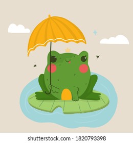 Cute cartoon frog hold umbrella