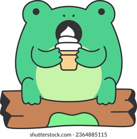 Cute cartoon frog with ice cream. Vector illustration in flat style.