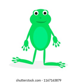 Cute cartoon frog isolated on white background. Vector illustration of green amphibian.