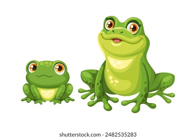 Netter Cartoon Frosch mit kleinen Frosch. Vektorgrafik Paar Mama und Baby auf einem weißen Hintergrund.