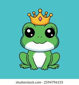 Cute Cartoon Frog Princess Wearing a Crown