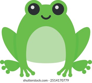 Cute cartoon frog, simple vector illustration for children's designs. Green happy frog.