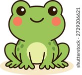 Cute cartoon frog sitting with a friendly smile. Flat vector illustration perfect for animal stickers, children’s graphics, and nature-themed designs.