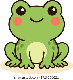 Cute cartoon frog sitting with a friendly smile. Flat vector illustration perfect for animal stickers, children’s graphics, and nature-themed designs.