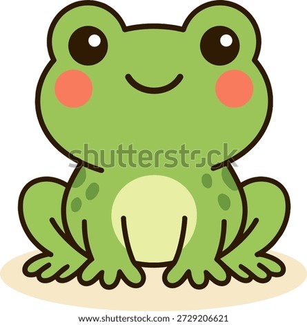 Cute cartoon frog sitting with a friendly smile. Flat vector illustration perfect for animal stickers, children’s graphics, and nature-themed designs.