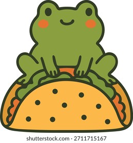 Linda rana de dibujos animados sentada en el taco - Kawaii Animal Food Illustration