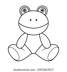 Cute Cartoon Frog in a sitting position Outline Vector Illustration. The frog has a round head with a wide, simple smile and two small oval-shaped eyes positioned near the top.