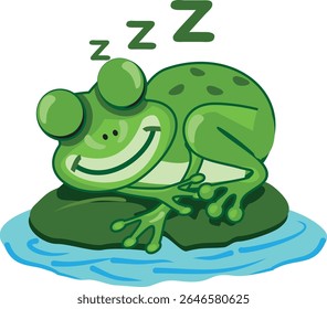 A cute cartoon frog sleeping peacefully with eyes closed. Ideal for children’s books, bedtime stories, and calm-themed illustrations. Flat vector design.