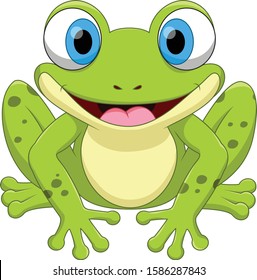 Cute cartoon frog smiles happily