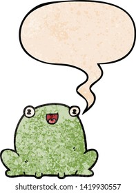 cute cartoon frog with speech bubble in retro texture style